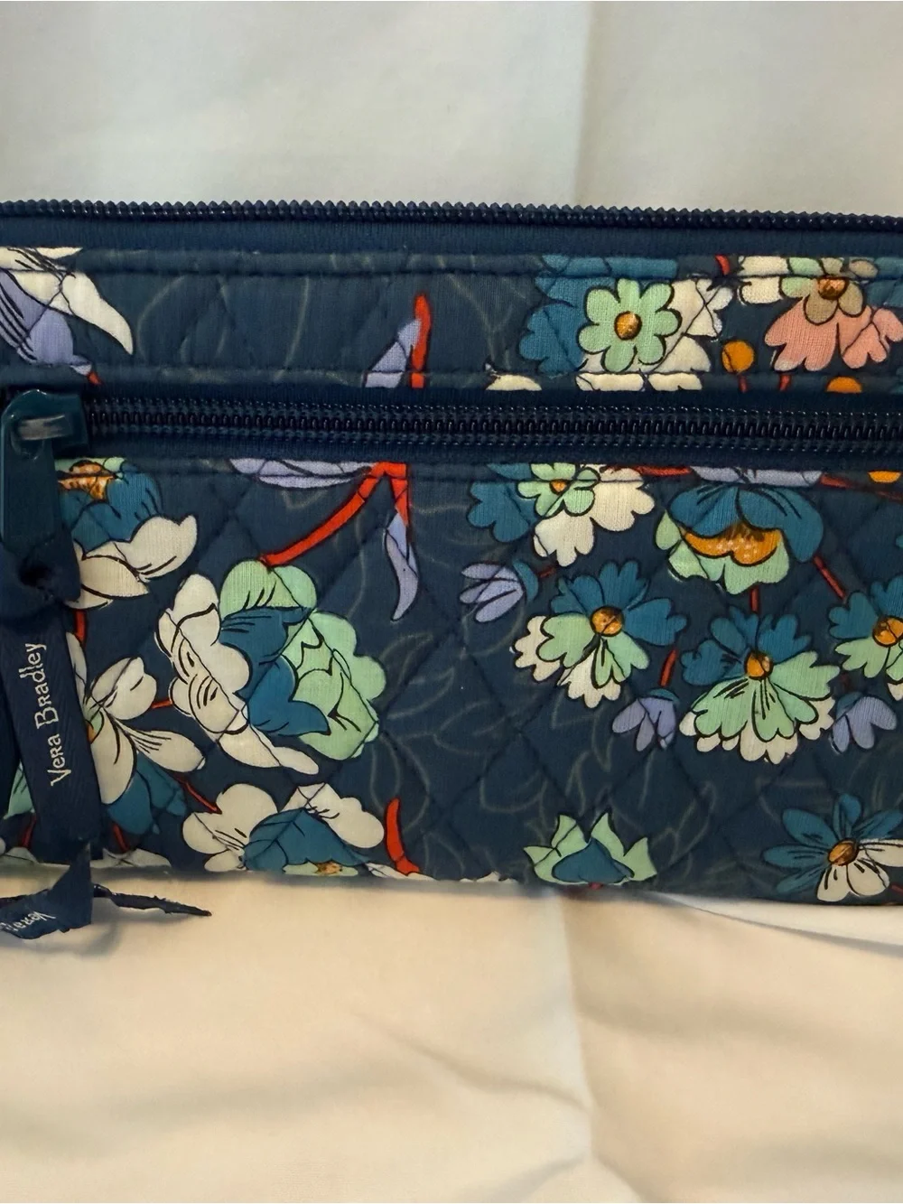 Vera Bradley Navy Floral Quilted Zip-Around Wallet with Turn-Lock-Floral Bursts - Picture 9 of 9